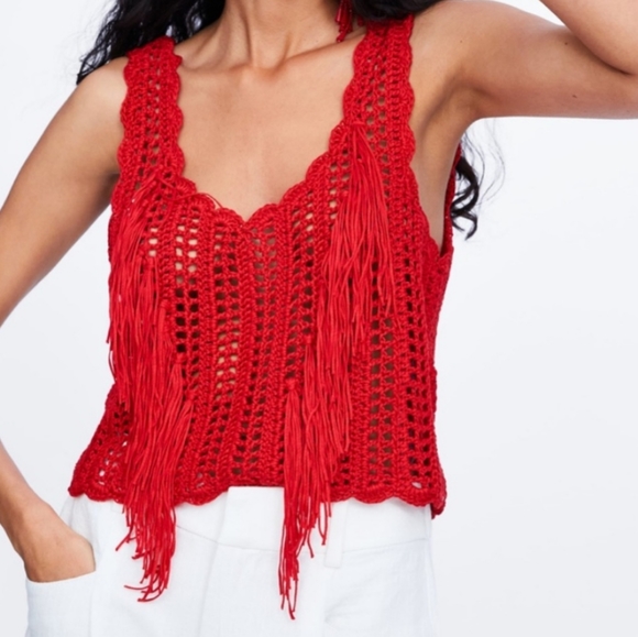 Zara Tops Zara Cropped Fringed Crochet Top Poshmark
